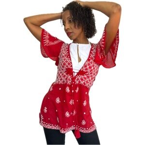LETARTE•HANDMADE RED & WHITE BLOUSE•SIZE:S/M